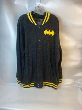 DC Comics Batman Men's Varsity Snap-Up Letterman Style Jacket Sz 2XL